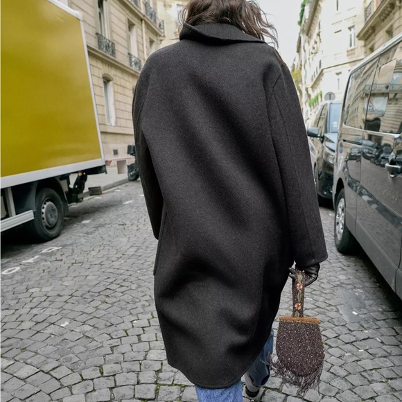 New Zara long double-breasted wool coat in brown - large - Picture 7 of 12